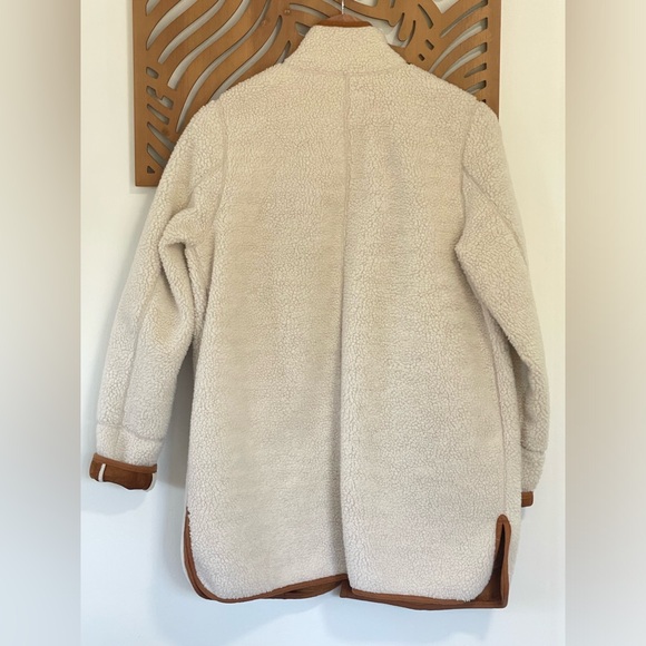 Old Navy Sherpa Coat Jacket Off White Saddle Brown Faux Suede Interior - Picture 5 of 9